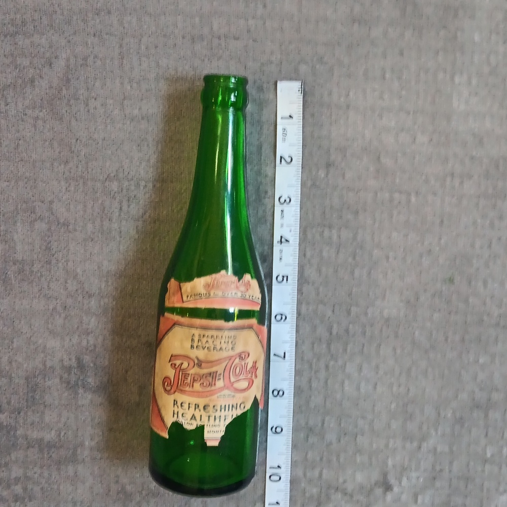 1930s Pepsi-Cola Green Glass Bottle, Double Dot : Soda Pop 30s Vintage Antique - Picture 9 of 9